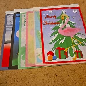 Lot of 6 Flamingo Holiday Yard Flags